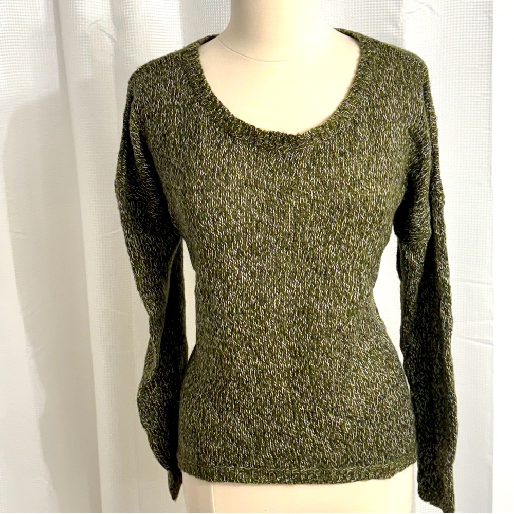 Vero Moda Long Sleeve Knit Sweater, Back Zipper Closure, Green/White Weave Sz L